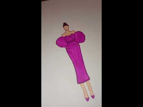 كيفية رسم فستان سهره جميل جدا و راقي باللون البنفسجي فستان جميل  ابلور 
