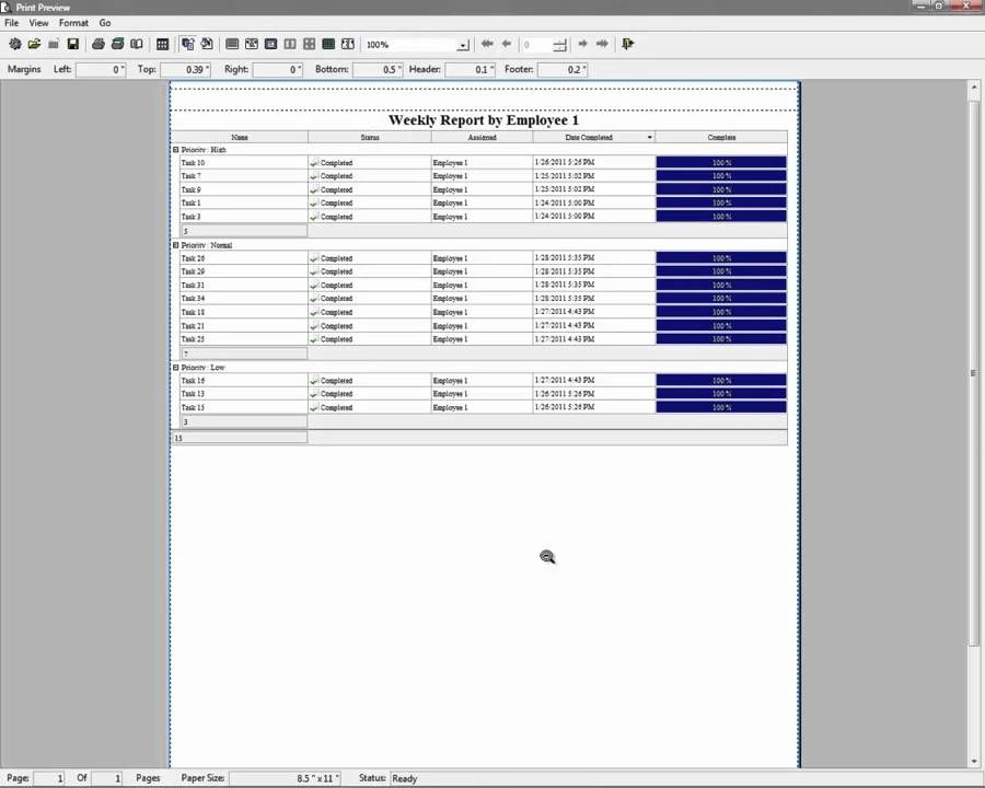 Reports in VIP Task Manager