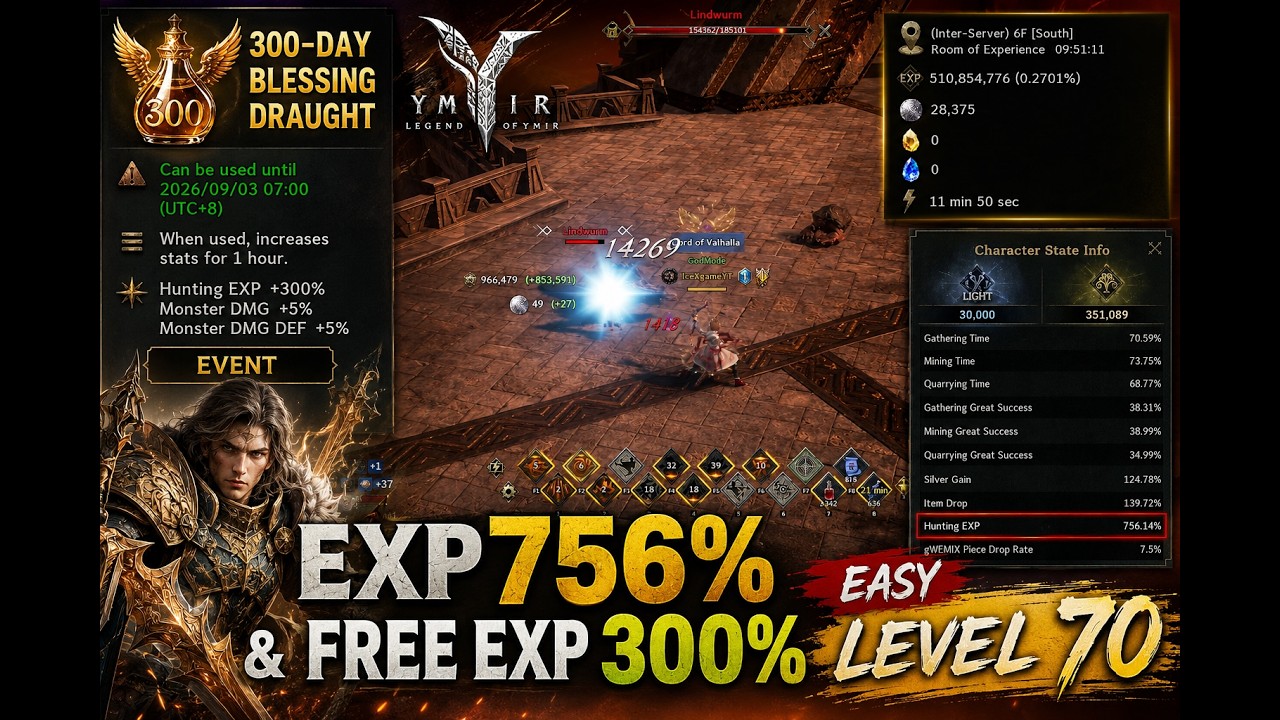 Legend of Ymir FREE 300% EXP & Hunt EXP 756% Easy Level 70 - YouTube