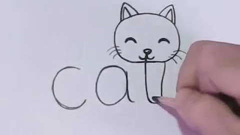 EASY Transforming Word CAT into a Cat Cartoon Challenge (Madaling Pag drawing ng Pusa)