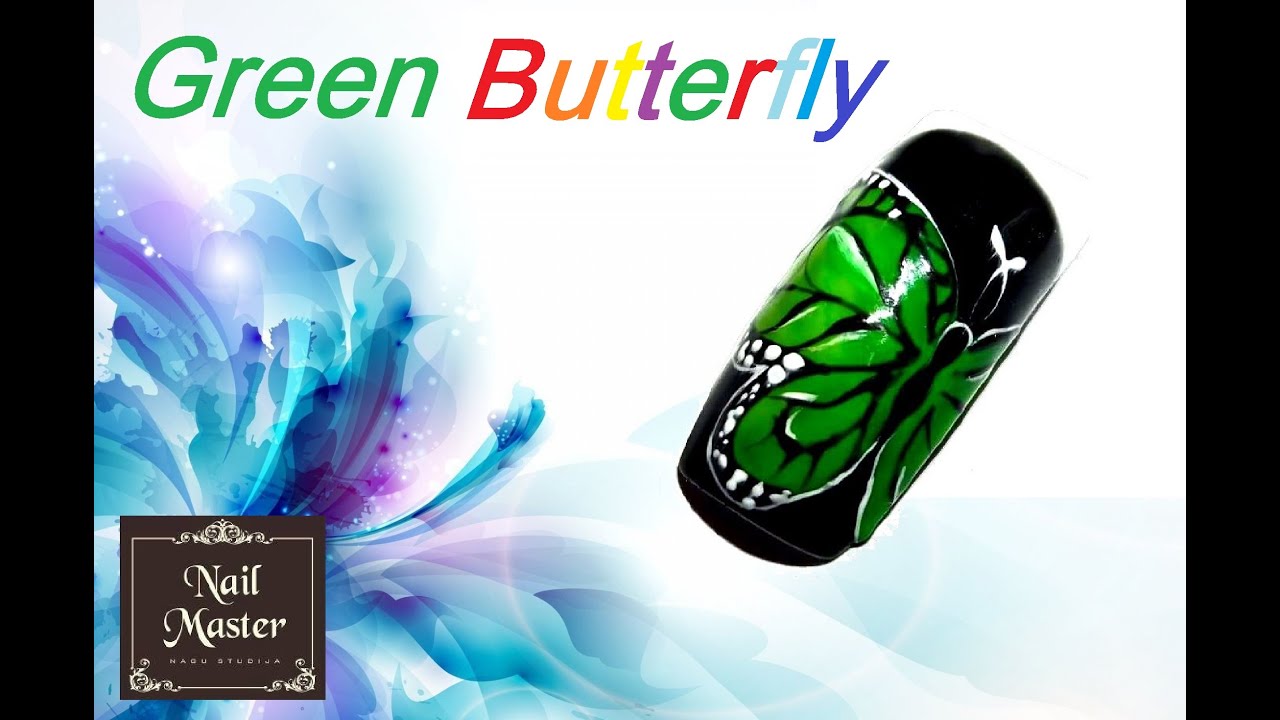 Perfect Green Butterfly nail art tutorial - Рисуем идеальную бабочку на ногтях