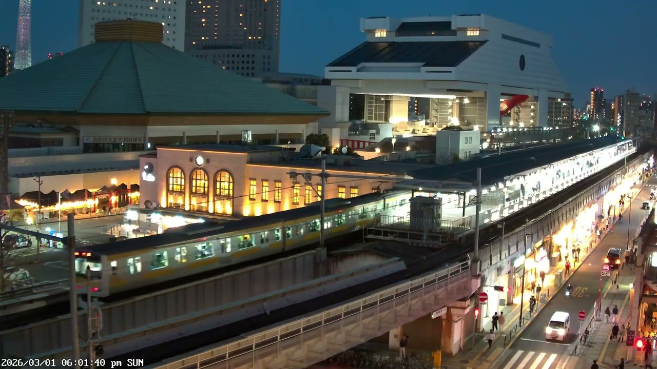 東京ライブカメラ 4K | 両国・相撲の街 | 伝統ある下町風景 | 2026-03-01
