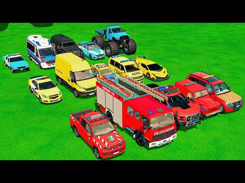 TRANSPORTING CARS, AMBULANCE, POLICE CARS, FIRE TRUCK OF COLORS! WITH TRUCKS! - FS 22