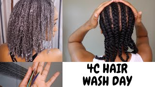 FULL WINTER WASH DAY ROUTINE FOR EXTREME MOISTURE ON 4C HAIR (deep condition, trim, corn row etc)