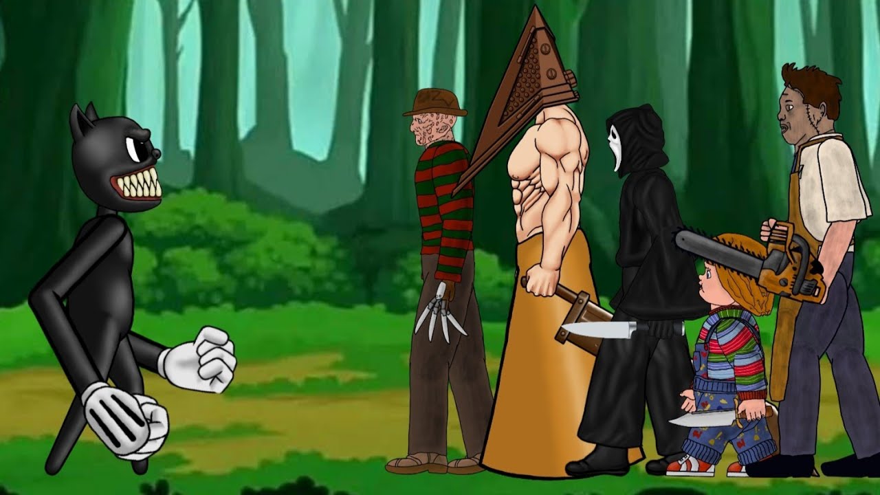 Cartoon Cat vs Pyramid Head, Freddy Krueger, Ghostface, Chucky, Leatherface [Dc2].