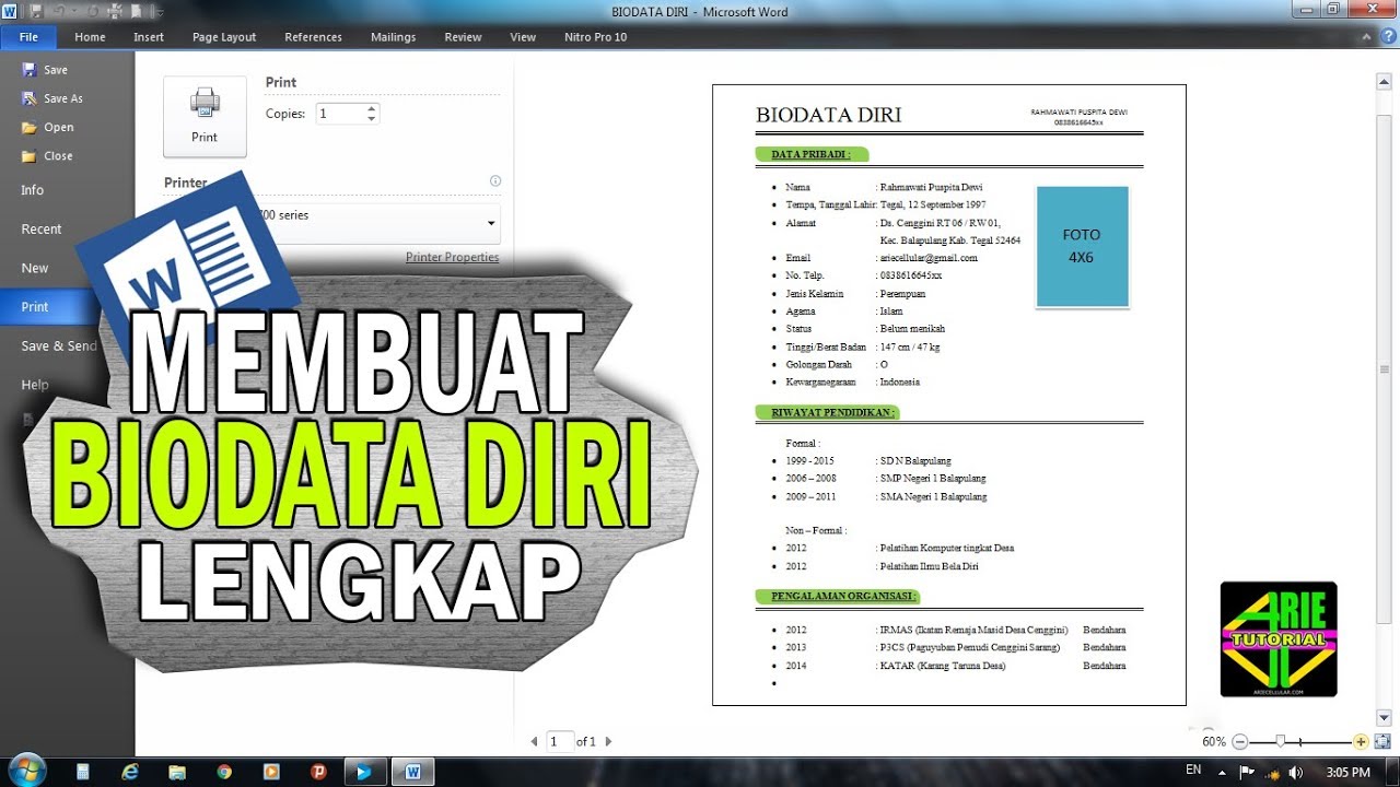 Cara Membuat Biodata Diri Lengkap Di Microsoft Word Youtube