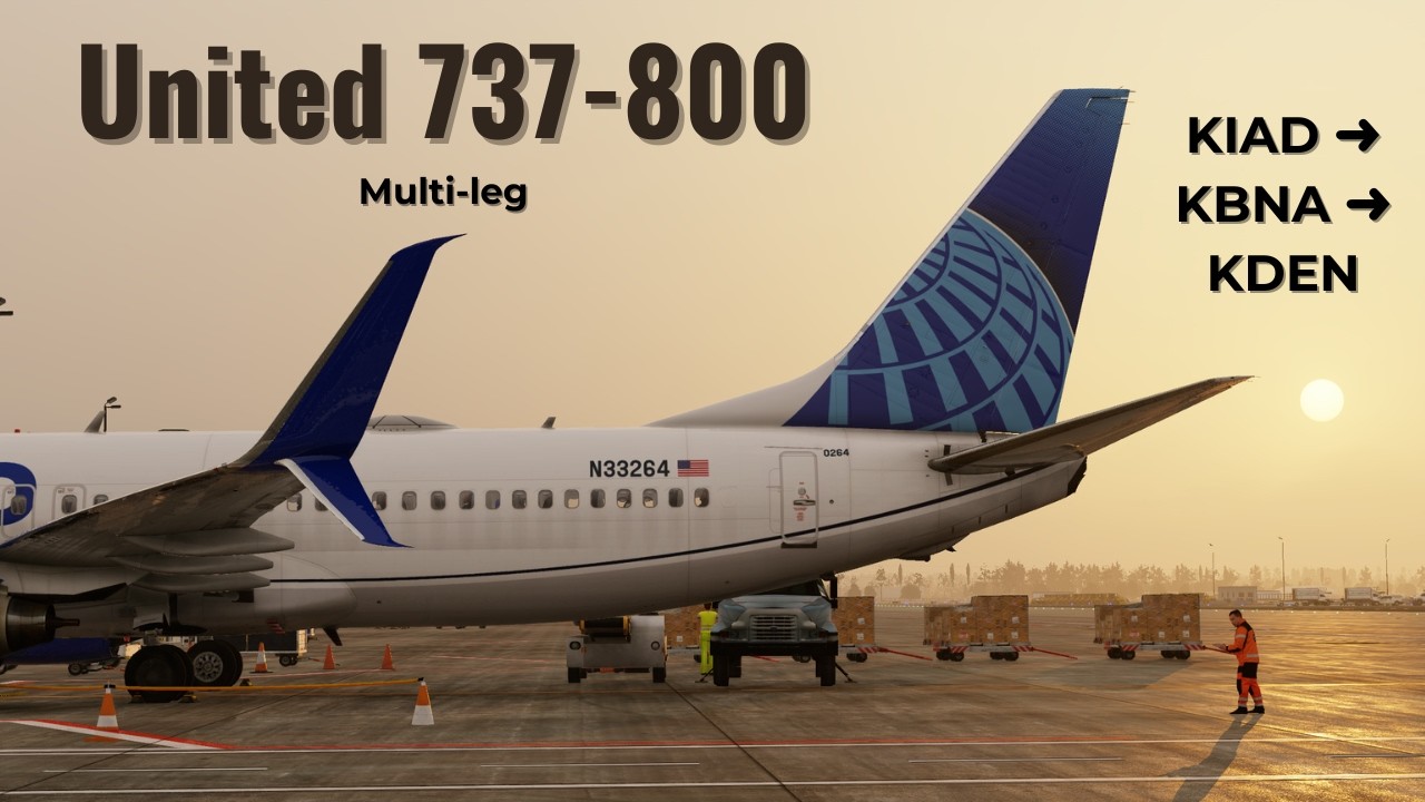 [NO COMMENTARY] United 737-800 Multi-Leg | KIAD–KBNA–KDEN | Zibo B738 | X-Plane 12