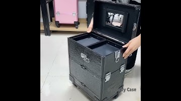 Crocodile skin leather cosmetic case, smooth wheels, for professional makeup artist beauty salon