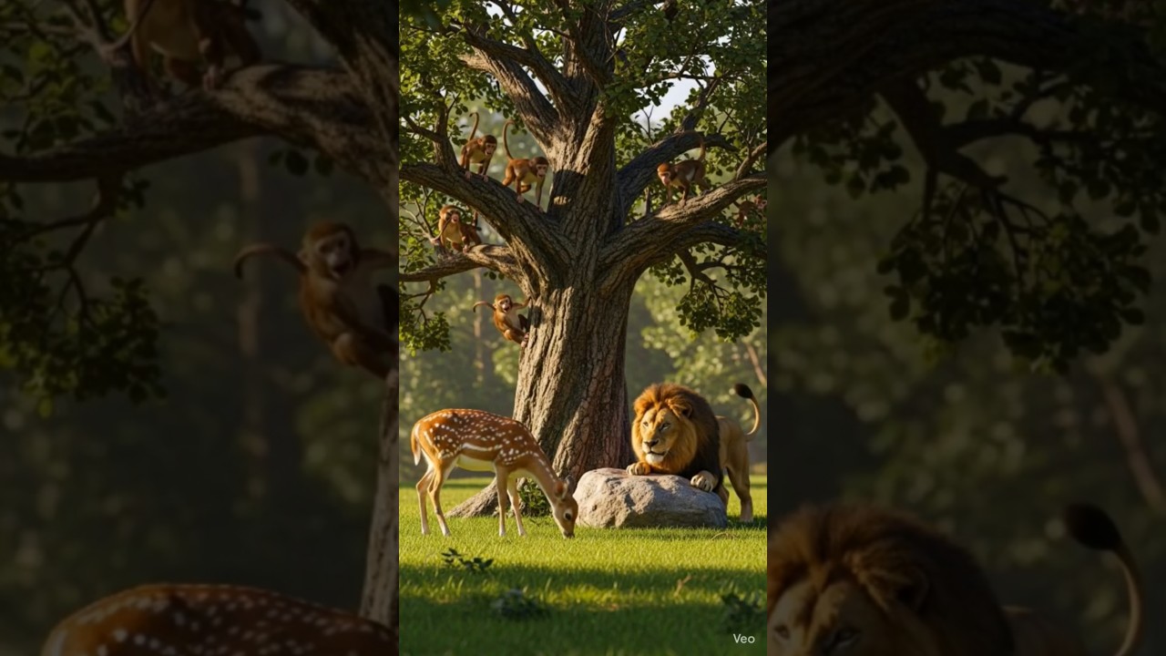 The lion is hunting the deer.