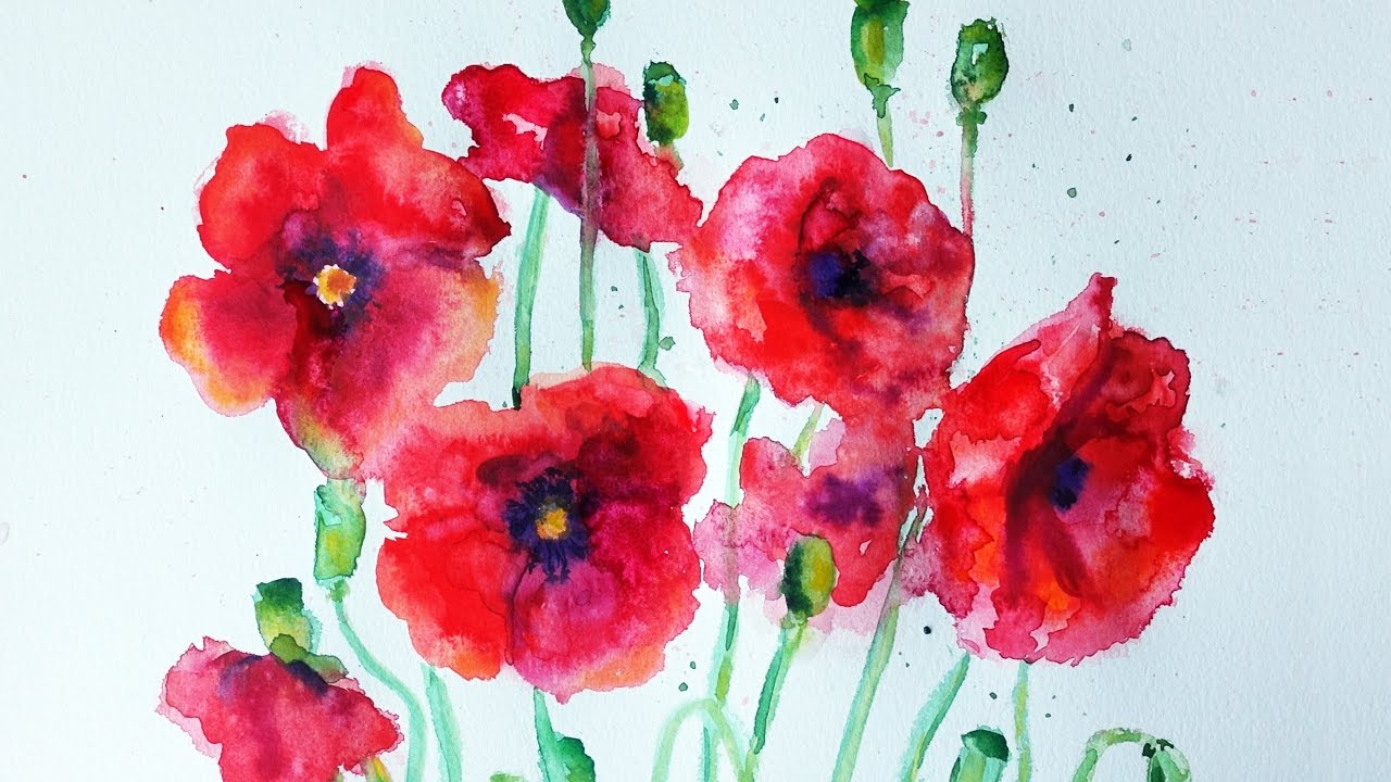 Watercolor Poppies Tutorial  Speed Painting