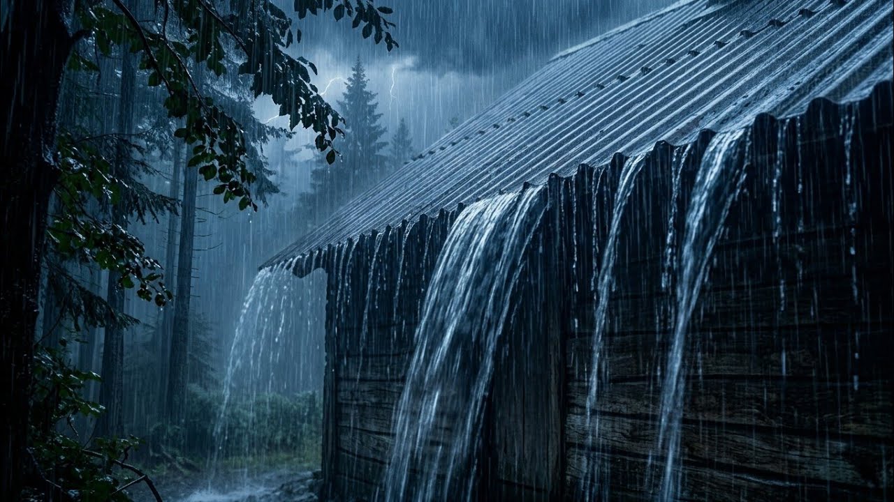 Goodbye Insomnia, Sleep Therapy with Heavy Rain and Thunder in the Middle of the Night in the Forest