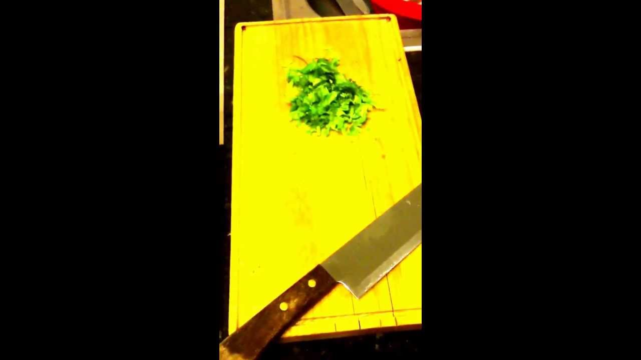 Chopping up fresh Cilantro