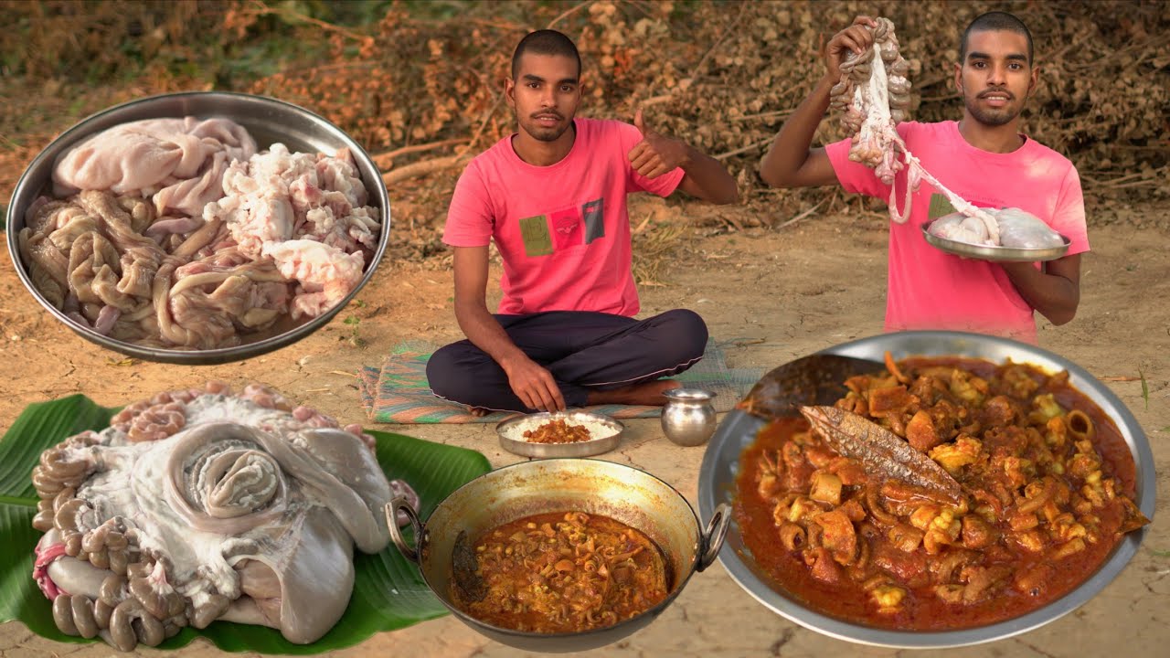 बकरे का बोटी साफ करने का सही तरीका | How to Cook Goat Intestine Gravy | Spicy Boti Masala in village
