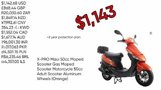 Cost breakdown of X-PRO Maui 50cc gas scooter moped w/ protection from Amazon ($1,143)