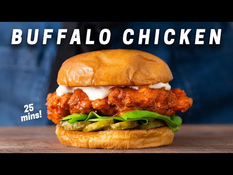 25 Minute Crispy Buffalo Chicken Sandwich with Homemade Blue Cheese Sauce