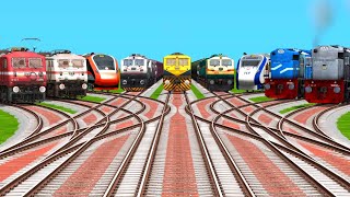 9 Indian Railways🚊Passenger Trains Crossing By Bumpy Forked Tracks | Realistic Train Simulator