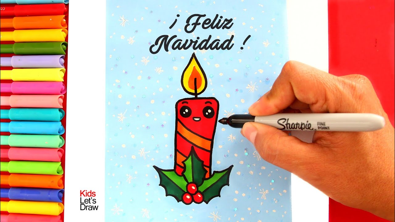 TARJETA DE NAVIDAD con dibujo de VELA NAVIDEÑA Kawaii - thptnganamst.edu.vn