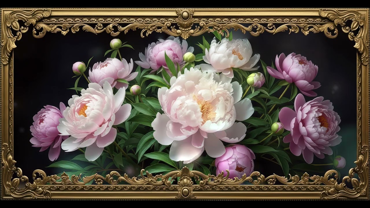 Vintage Light Pink​ Peony Painting | Beautiful Gold Frame |TV Art Screensaver for TV Wallpaper