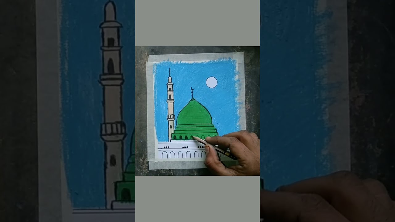 How to paint masjid nabvi with oil pastels 