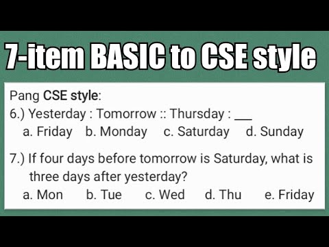 7-item Logical Questions From Basic To CSE Style | Yesterday Today Tomorrow | Word Analogy