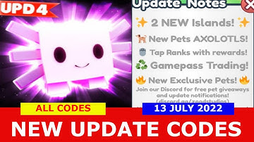 NEW UPDATE CODES *UPDATE 4* [AXOLOTLS] ALL CODES! Tapping Simulator ROBLOX | 6 July 2022