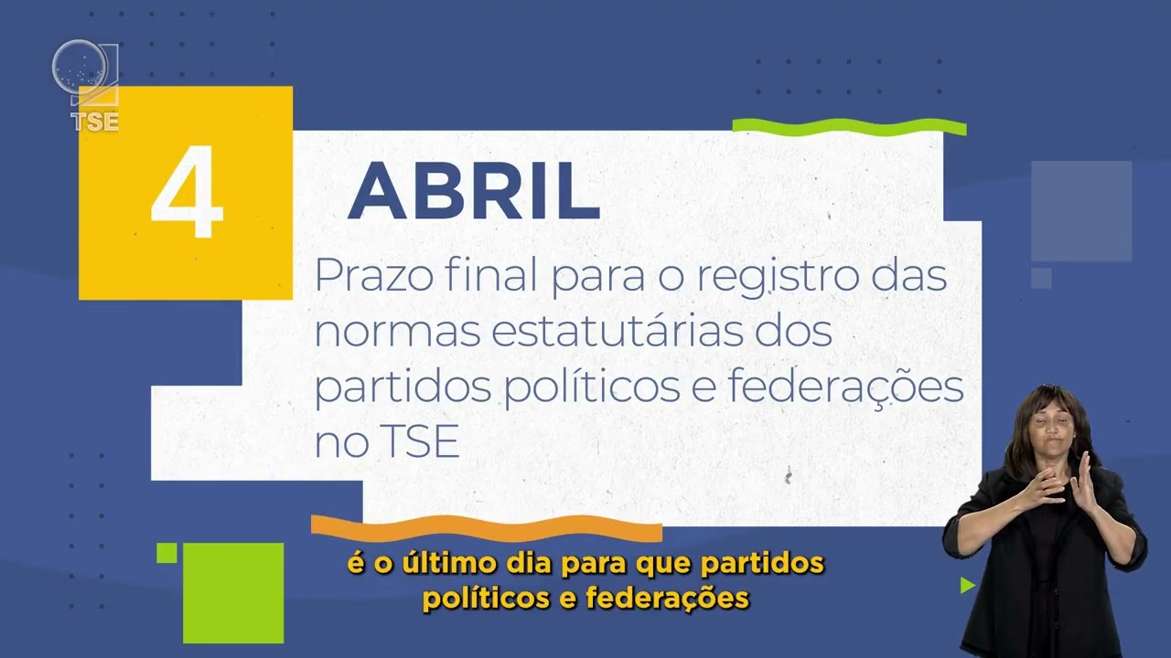 16 de mar. de 2026 O dia 4 de abril, seis meses antes do primeiro turno das Eleições 2026, marca o prazo final para que partidos políticos e federações registrem seus estatutos no Tribunal Superior El