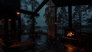 Lakeside Serenity | Heavy Rain and Fireplace Sounds for Relaxation, Meditation or Deep Sleep