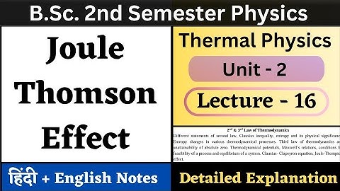 Joule Thomson Effect | Joule Kelvin Effect | BSc 2nd Sem Physics | Unit-2 | L-16 | Thermal Physics