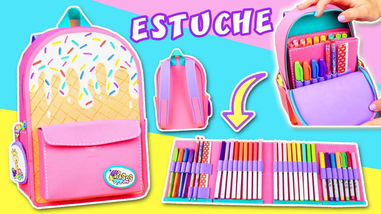 DIY Estuche MOCHILA HELADO🍦 MINI MALETA Episodio #2 para el regreso a clases 🌈 Manualidades aPasos