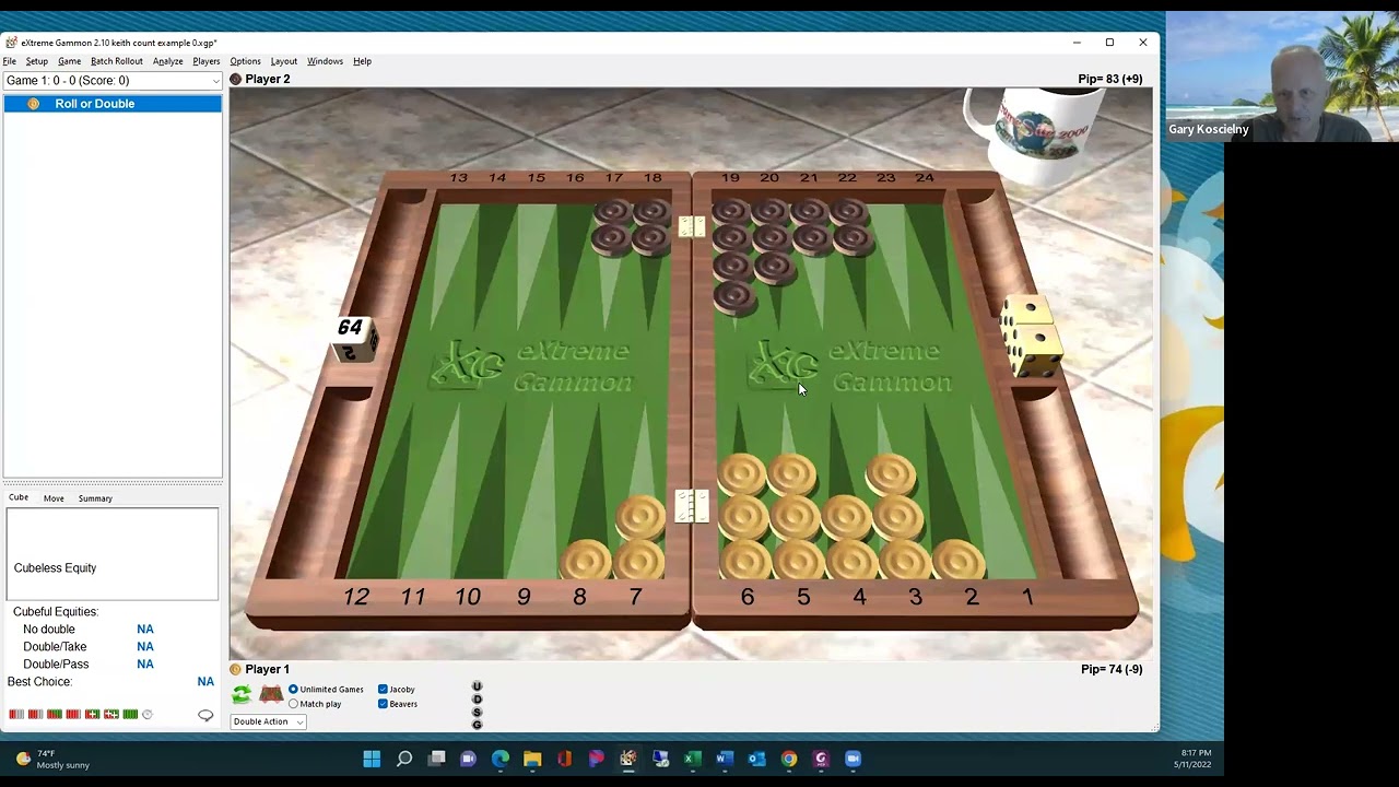 Chris Bray's Backgammon to win - "Cube long race"