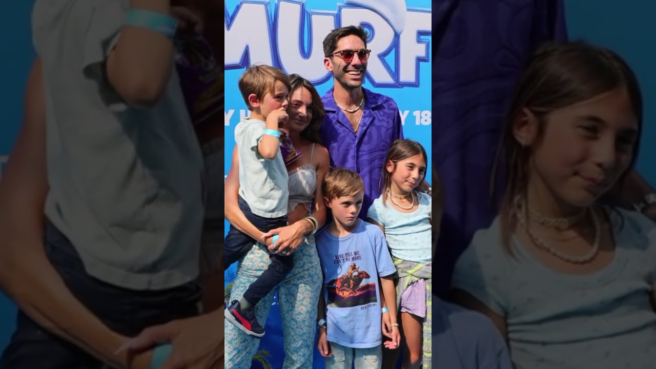 Nev Schulman and wife Laura Perlongo attend a Smurfs screening in NYC with their ADORABLE kids