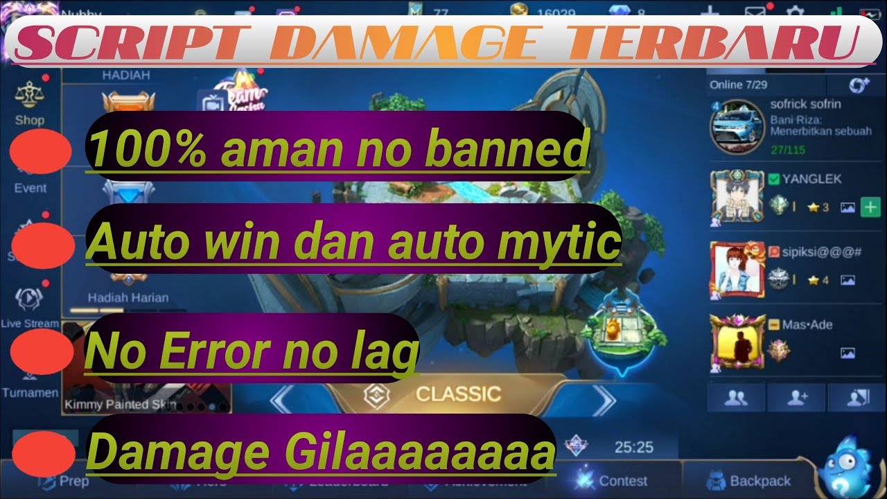 Pembuktian Script / patch / cheat damage mobile legend terbaru