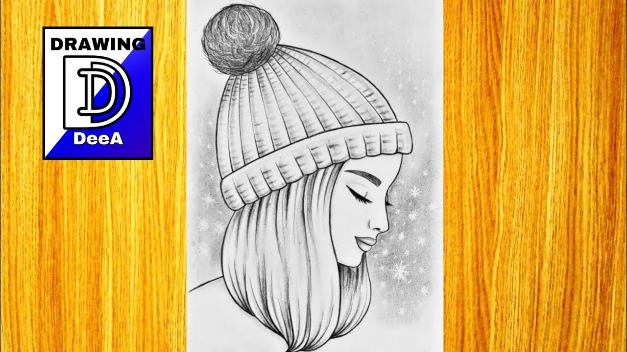 Girl wearing a winter hat easy drawing tutorial Recreation Farjana