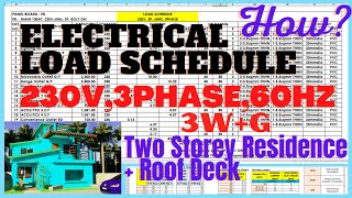 How to Create Electrical Load Schedule 230V, 3Phase in MS Excel / Schedule of Loads 3phase/ Tutorial