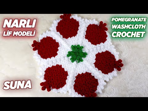 😍 Narlı Lif Modeli Yapımı | Pomegranate Washcloth Pattern Knitting Crochet | अनार (T:Sevilay Uysal)