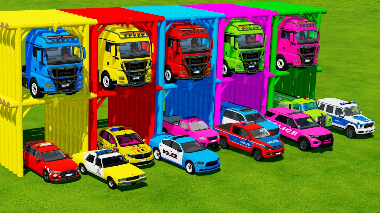 TRANSPORTING ALL POLICE CARS and AMBULANCE EMERGENCY VEHICLES WITH MERCEDES POLICE TRUCKS ! FS22