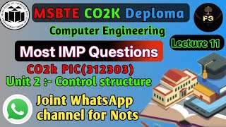 PIC C Programming Lecture 11 | Unit 2 Control Structure Important Questions  Diploma K-Scheme CO2K