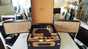 Symphonic STEREO record player playing an iPod through tube amp.