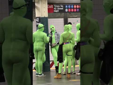 9 “Green Goblins” in Neon Bodysuits Before The Attack On NYC Subway Train In Times Square #shorts