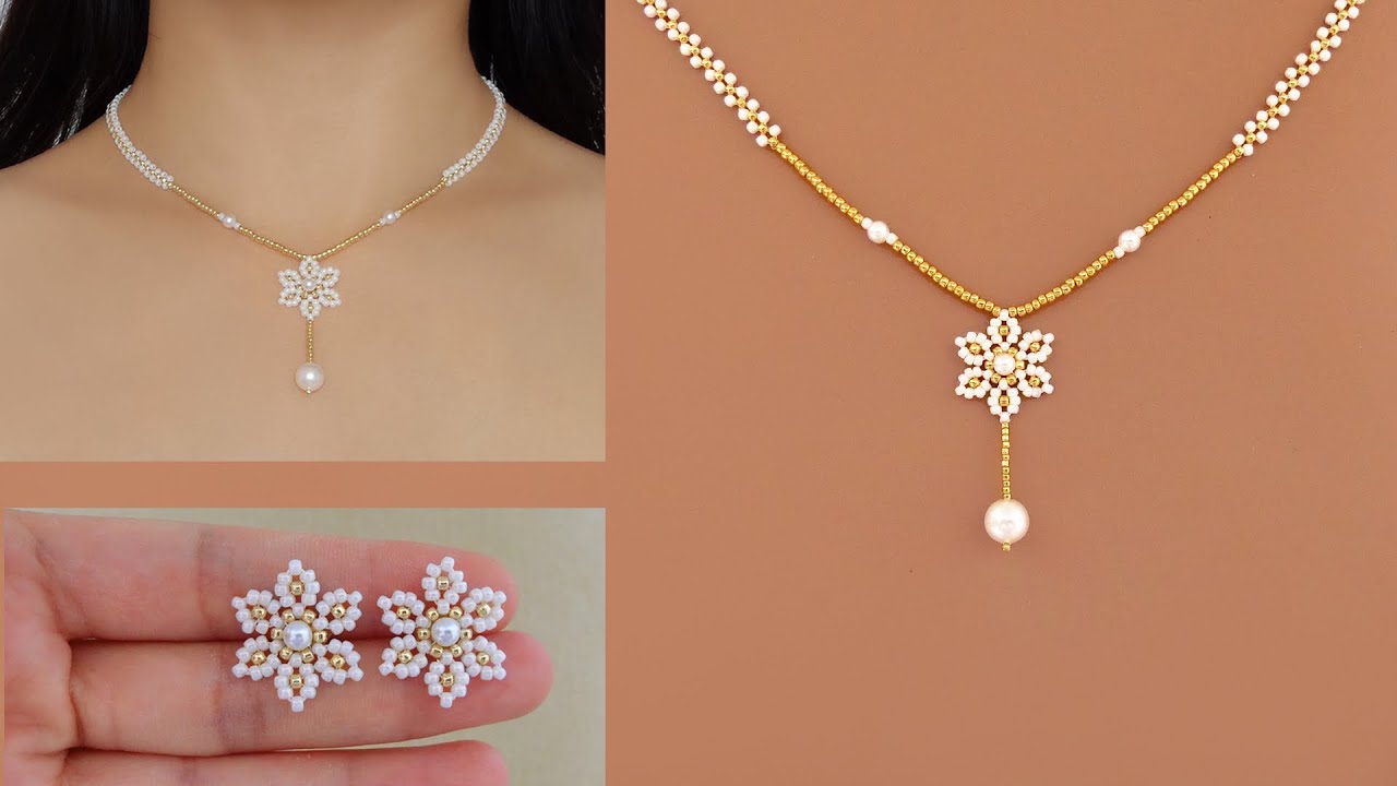 Beaded Flower Necklace & Beaded Flower Earring Studs. How to Make