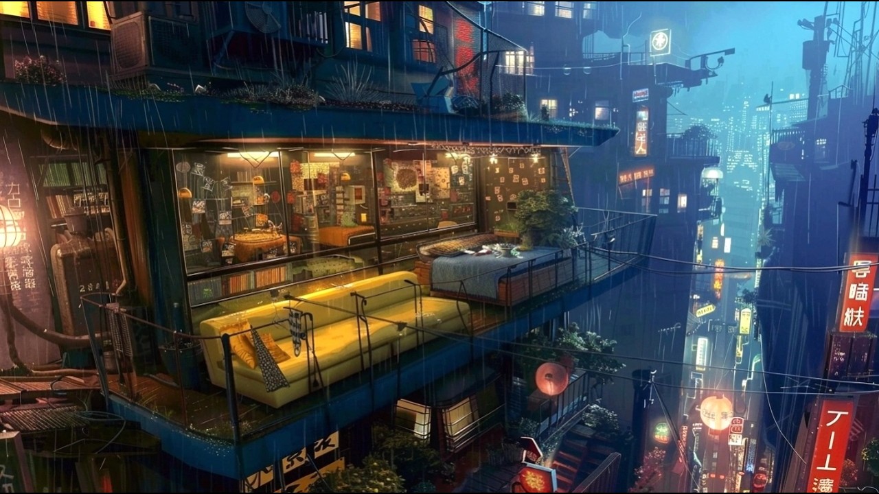 Cyberpunk Rain Lofi 🌧️ Cozy Balcony Apartment in Neon City | Lofi Beats to Sleep, Study & Relax
