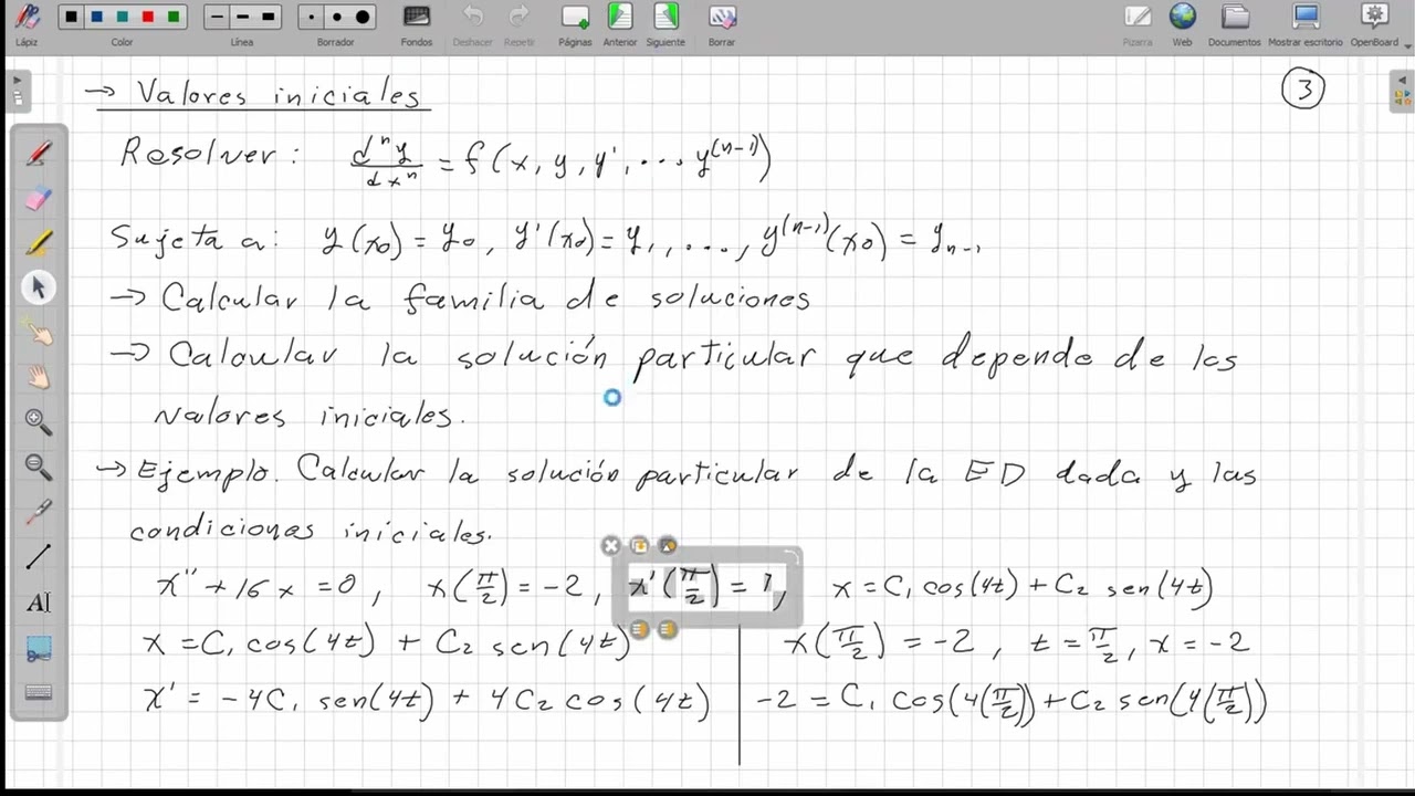 Solución particular de una ecuación diferencial de segundo orden