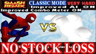 Smash Remix - Classic Mode Gameplay with BETA Spider-Man (VERY HARD) No stock loss