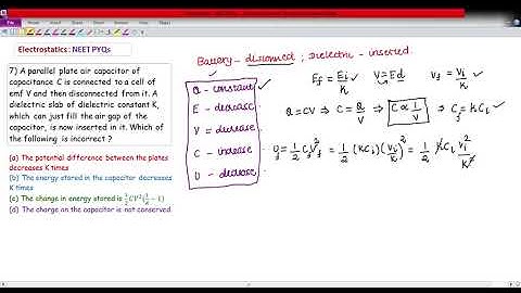 A parallel plate air capacitor of capacitance C is connected to a cell of emf V and then decreased f