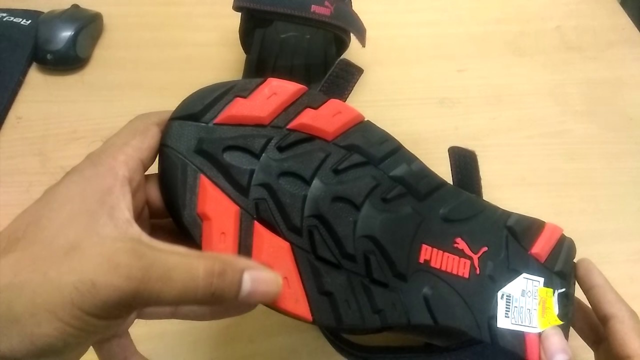 red puma sandals