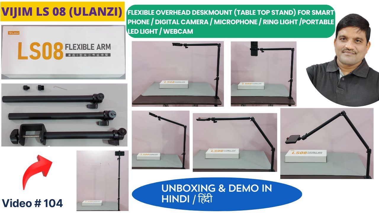 LS08 Flexible Overhead Camera Mount Desk Stand, Webcam Stand Microphone Boom Arm Tabletop Photography Videography Live Stream Table Clamp Mount - View #9