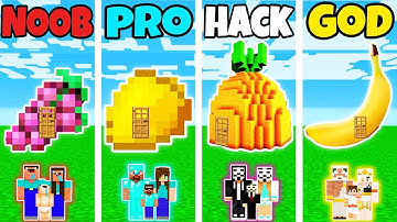 Minecraft: FAMILY EXOTIC FRUIT HOUSE BUILD CHALLENGE - NOOB vs PRO vs HACKER vs GOD in Minecraft