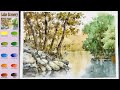 Without Sketch Landscape Watercolor - Lake Scenery (color mixing view) NAMIL ART