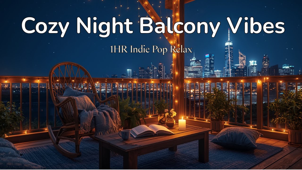 Cozy Rooftop Balcony at Night 🌃 1 Hour Relaxing Indie Pop & Chillhop Music for Studying & Sleep