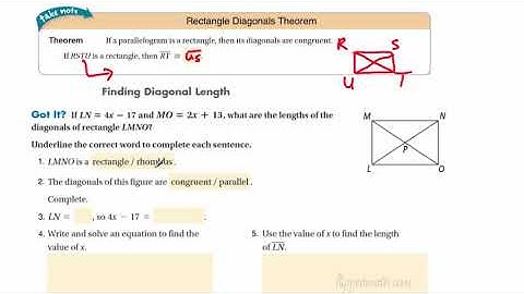 Geometry - Section 5.4 Properties of Rhombuses, Rectangles, and Squares